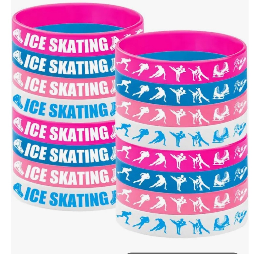 Ice Skating Kids Silicone Bracelets - Pink, Blue, White; 48 total